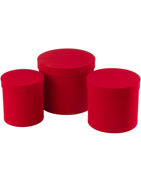 Boîte de rangement haute Ronde en Velours Rouge Papier Boxxy (Lot de 3) - 1
