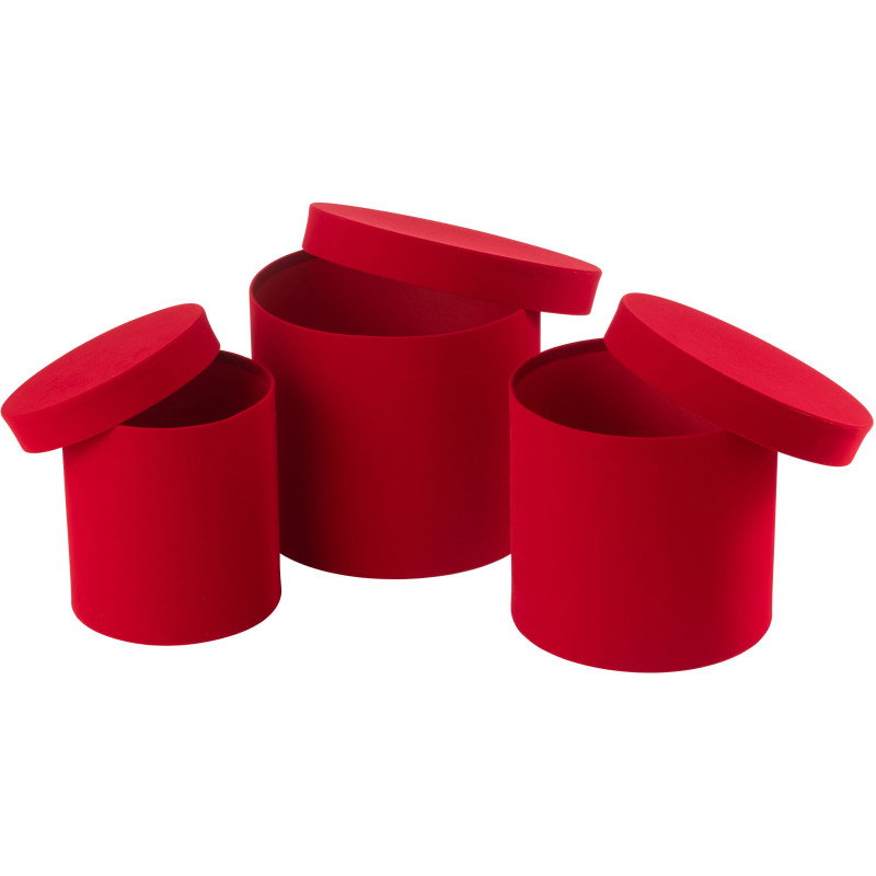 Boîte de rangement haute Ronde en Velours Rouge Papier Boxxy (Lot de 3) - 2