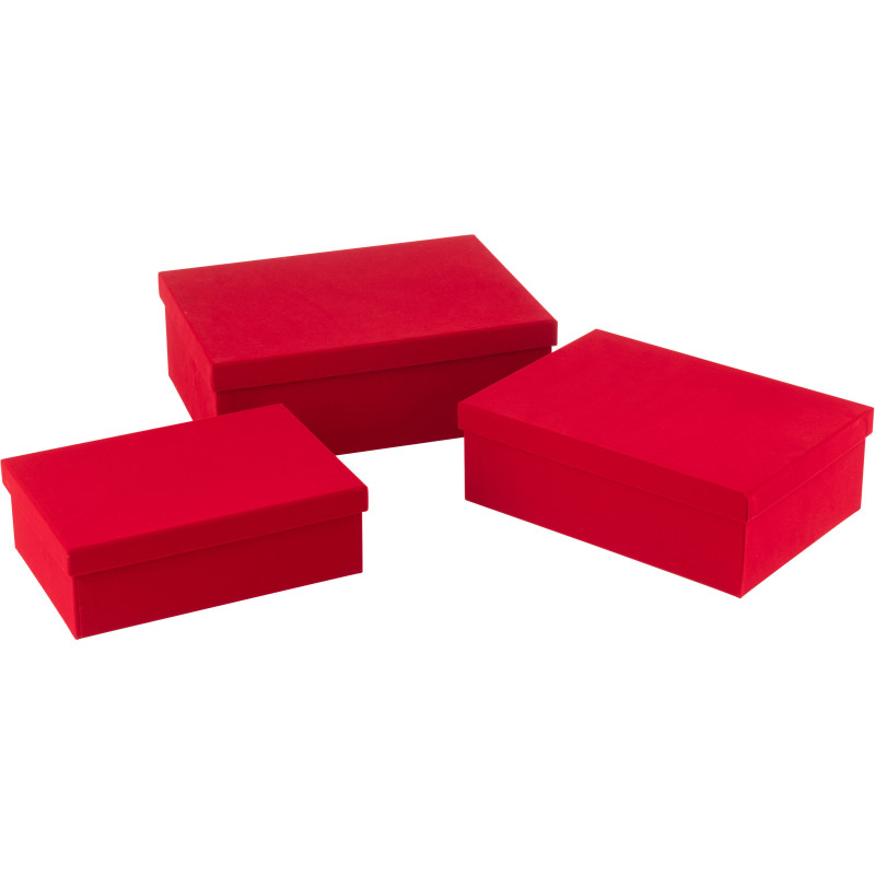 Boîte de rangement Rectangulaire en Velours Rouge Papier Boxxy (Lot de 3) - 1