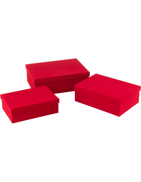 Boîte de rangement Rectangulaire en Velours Rouge Papier Boxxy (Lot de 3) - 1