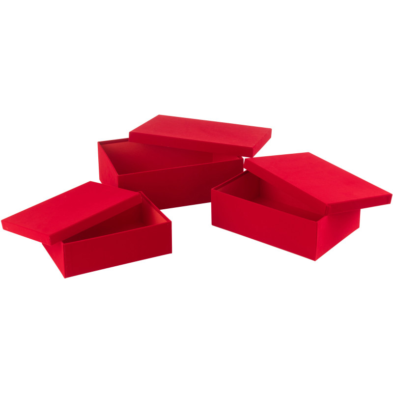 Boîte de rangement Rectangulaire en Velours Rouge Papier Boxxy (Lot de 3) - 3