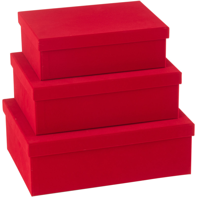 Boîte de rangement Rectangulaire en Velours Rouge Papier Boxxy (Lot de 3) - 4