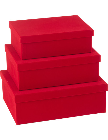Boîte de rangement Rectangulaire en Velours Rouge Papier Boxxy (Lot de 3) - 4