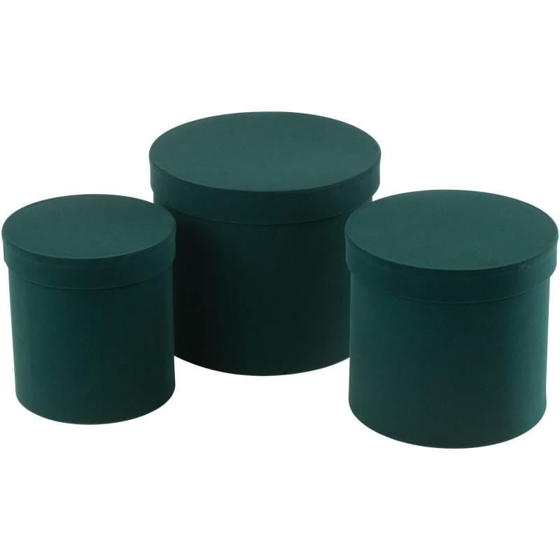 Boîte de rangement haute Ronde en Velours Vert Papier Boxxy (Lot de 3) - 1