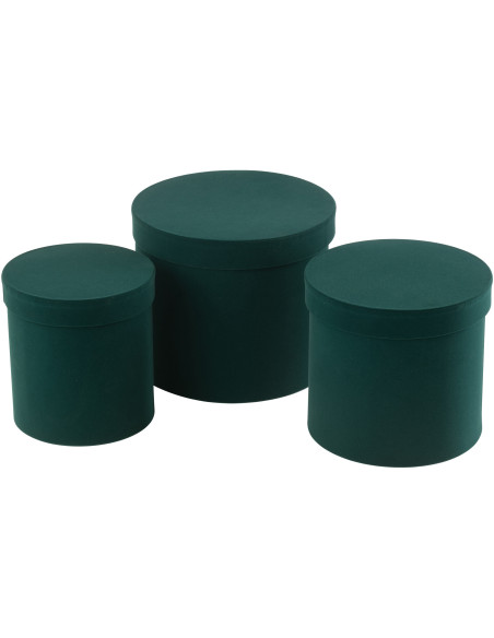 Boîte de rangement haute Ronde en Velours Vert Papier Boxxy (Lot de 3) - 1