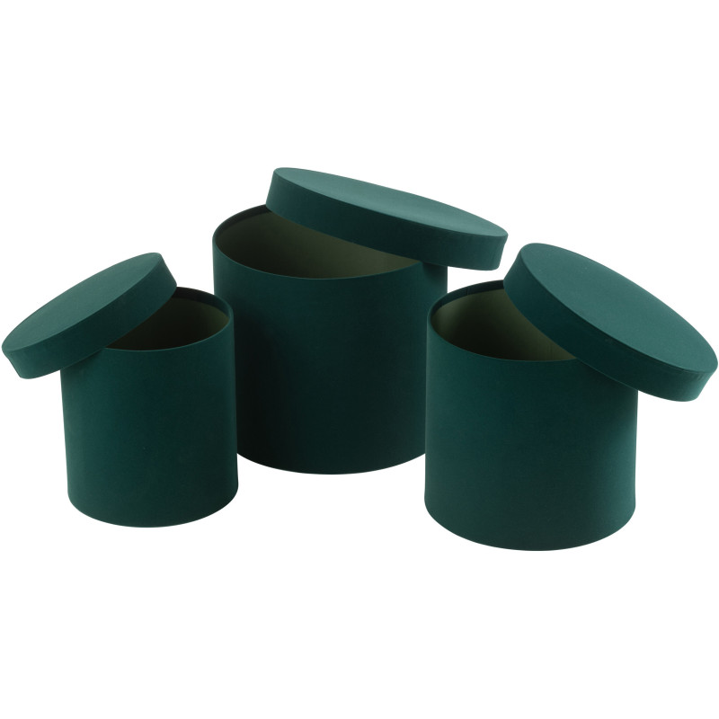 Boîte de rangement haute Ronde en Velours Vert Papier Boxxy (Lot de 3) - 2