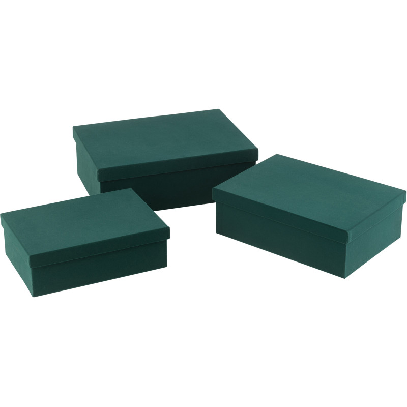 Boîte de rangement Rectangulaire en Velours Vert Papier Boxxy (Lot de 3) - 1