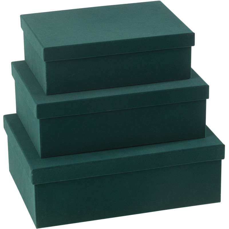Boîte de rangement Rectangulaire en Velours Vert Papier Boxxy (Lot de 3) - 4