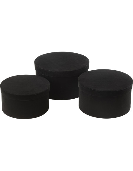 Boîte de rangement basse Ronde en Velours Noir Papier Boxxy (Lot de 3) - 1