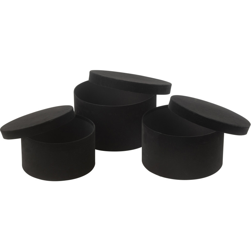 Boîte de rangement basse Ronde en Velours Noir Papier Boxxy (Lot de 3) - 2