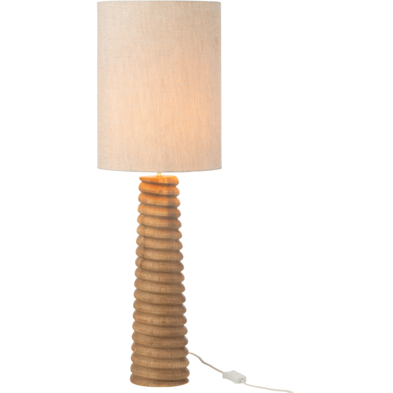 Lampe à poser originale filetée Hauteur 85 cm en Bois d'ailanthus Naturel Tissu Gris Varil - 1