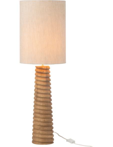 Lampe à poser originale filetée Hauteur 85 cm en Bois d'ailanthus Naturel Tissu Gris Varil - 1