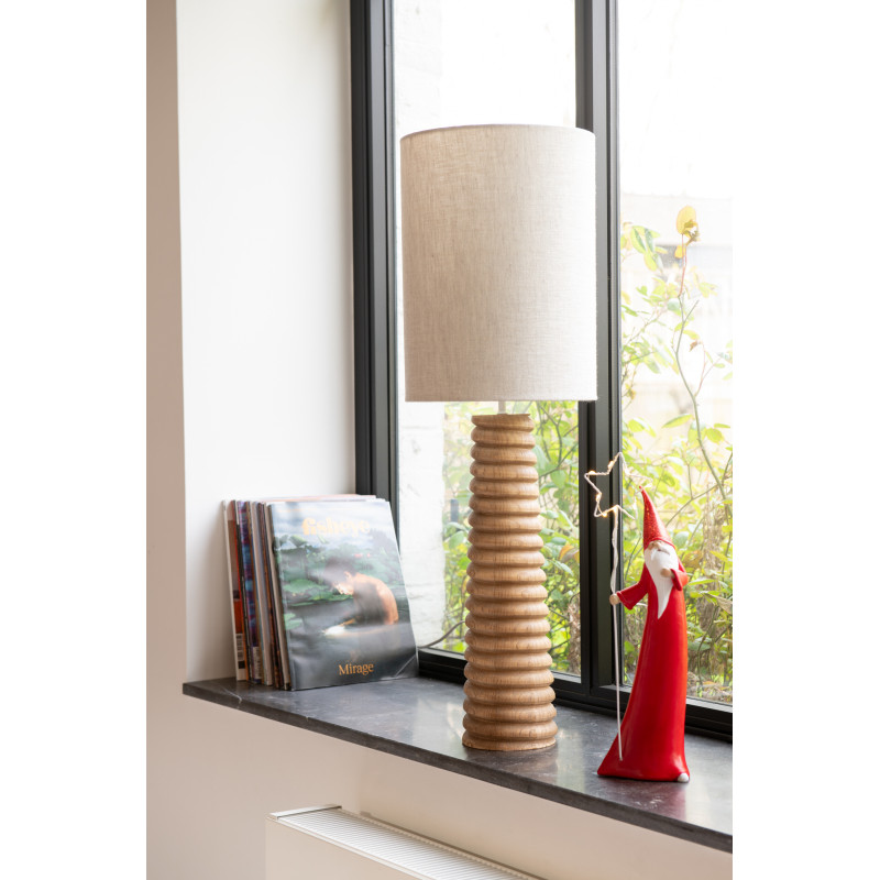 Lampe à poser originale filetée Hauteur 85 cm en Bois d'ailanthus Naturel Tissu Gris Varil - 2