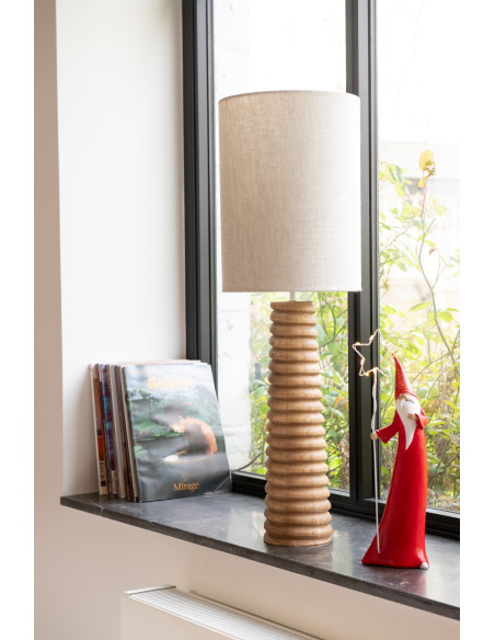 Lampe à poser originale filetée Hauteur 85 cm en Bois d'ailanthus Naturel Tissu Gris Varil - 2