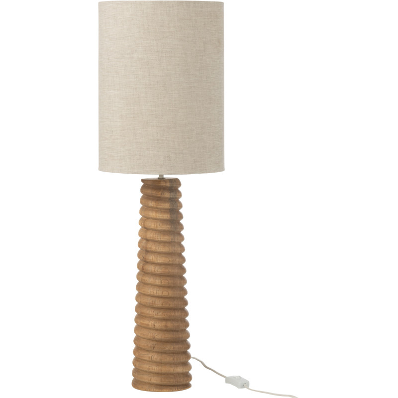 Lampe à poser originale filetée Hauteur 85 cm en Bois d'ailanthus Naturel Tissu Gris Varil - 3