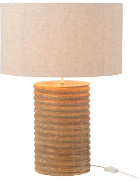 Lampe à poser originale filetée Hauteur 70 cm en Bois d'ailanthus Naturel Tissu Gris Varil - 1