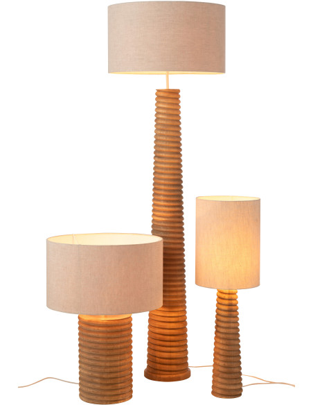 Lampe à poser originale filetée Hauteur 70 cm en Bois d'ailanthus Naturel Tissu Gris Varil - 4