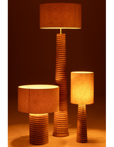 Lampe à poser originale filetée Hauteur 70 cm en Bois d'ailanthus Naturel Tissu Gris Varil - 6