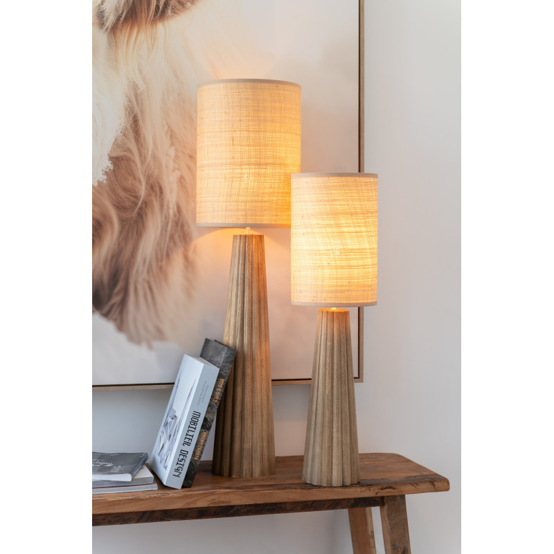 Lampe à poser originale XXL Hauteur 100 cm en Bois d'ailanthus Naturel Tissu Beige Umbrella - 2