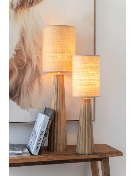 Lampe à poser originale XXL Hauteur 100 cm en Bois d'ailanthus Naturel Tissu Beige Umbrella - 2