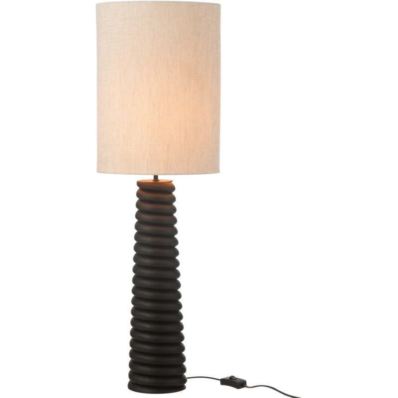 Lampe à poser originale filetée Hauteur 85 cm en Bois d'ailanthus Noir Tissu Gris Varil - 1