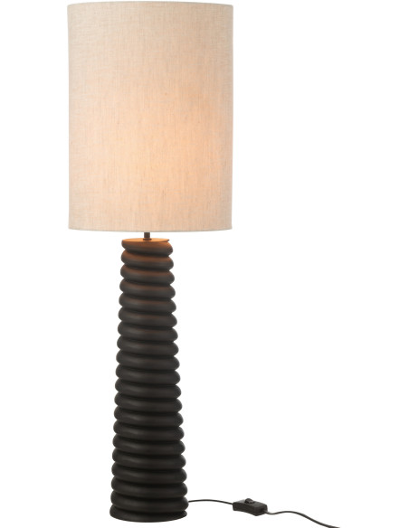 Lampe à poser originale filetée Hauteur 85 cm en Bois d'ailanthus Noir Tissu Gris Varil - 1