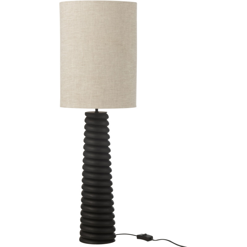 Lampe à poser originale filetée Hauteur 85 cm en Bois d'ailanthus Noir Tissu Gris Varil - 2