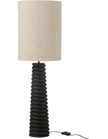 Lampe à poser originale filetée Hauteur 85 cm en Bois d'ailanthus Noir Tissu Gris Varil - 2