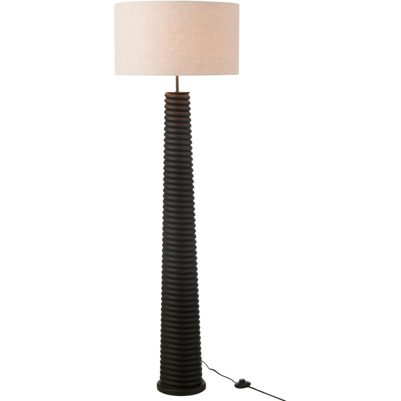 Lampadaire original fileté Hauteur 160 cm en Bois d'ailanthus Noir Tissu Gris Varil - 1