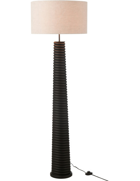 Lampadaire original fileté Hauteur 160 cm en Bois d'ailanthus Noir Tissu Gris Varil - 1
