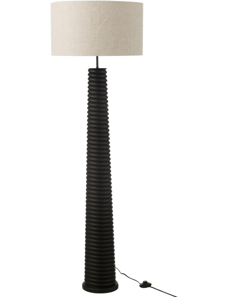 Lampadaire original fileté Hauteur 160 cm en Bois d'ailanthus Noir Tissu Gris Varil - 3