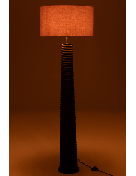 Lampadaire original fileté Hauteur 160 cm en Bois d'ailanthus Noir Tissu Gris Varil - 4