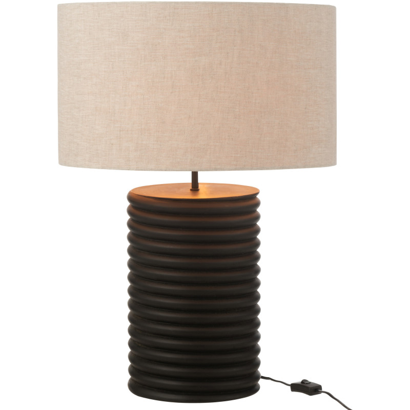 Lampe à poser originale filetée Hauteur 70 cm en Bois d'ailanthus Noir Tissu Gris Varil - 1