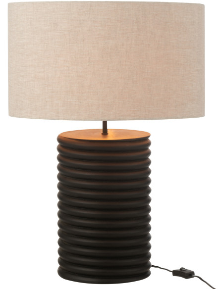 Lampe à poser originale filetée Hauteur 70 cm en Bois d'ailanthus Noir Tissu Gris Varil - 1