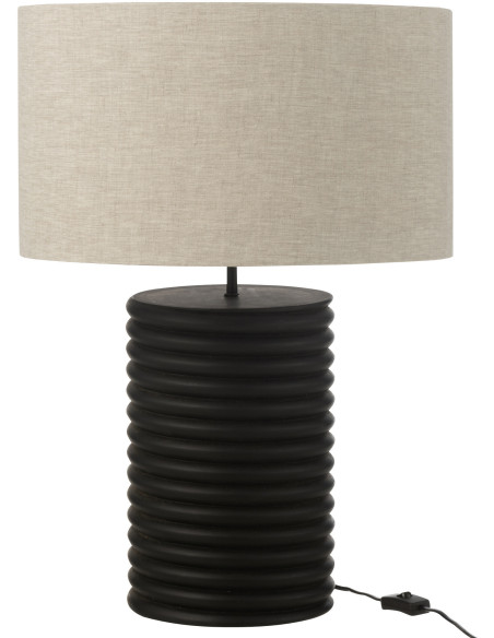 Lampe à poser originale filetée Hauteur 70 cm en Bois d'ailanthus Noir Tissu Gris Varil - 2