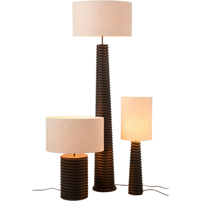 Lampe à poser originale filetée Hauteur 70 cm en Bois d'ailanthus Noir Tissu Gris Varil - 4