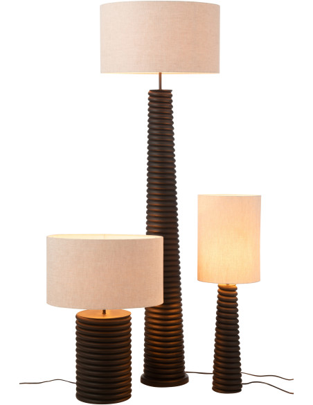 Lampe à poser originale filetée Hauteur 70 cm en Bois d'ailanthus Noir Tissu Gris Varil - 4