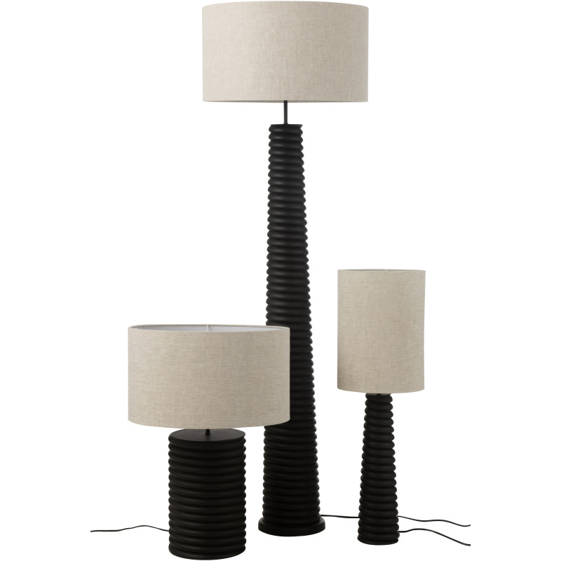 Lampe à poser originale filetée Hauteur 70 cm en Bois d'ailanthus Noir Tissu Gris Varil - 5