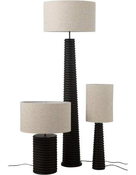 Lampe à poser originale filetée Hauteur 70 cm en Bois d'ailanthus Noir Tissu Gris Varil - 5
