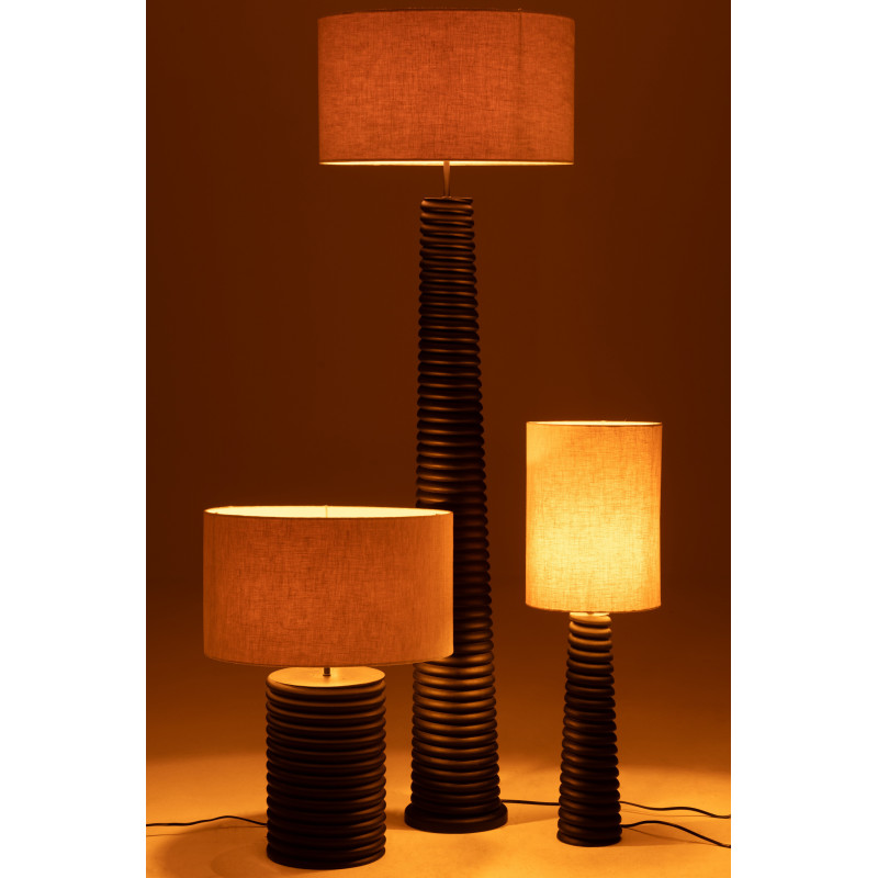 Lampe à poser originale filetée Hauteur 70 cm en Bois d'ailanthus Noir Tissu Gris Varil - 6