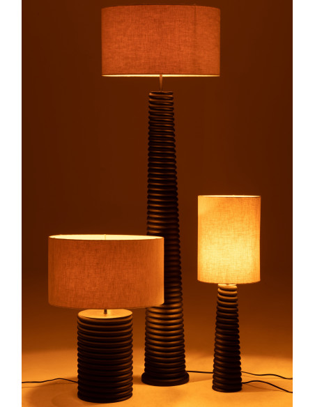 Lampe à poser originale filetée Hauteur 70 cm en Bois d'ailanthus Noir Tissu Gris Varil - 6