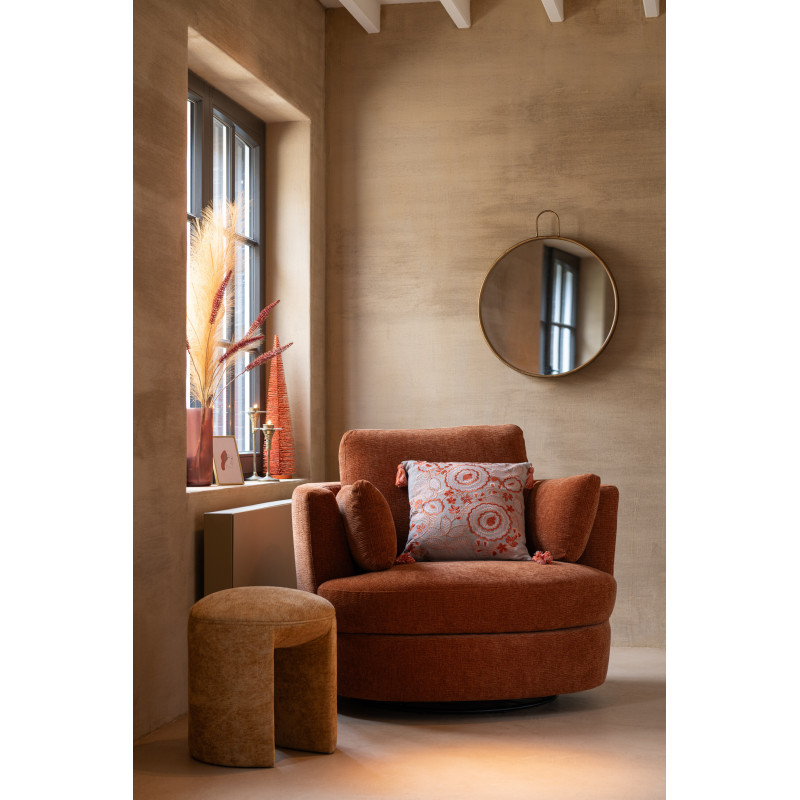 Tabouret original Rond en Tissu Jaune ocre Kynor - 2