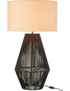 Lampe à poser moderne Hauteur 78 cm en Métal Papier Noir Lin Beige Striing - 1