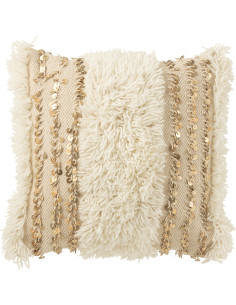 Coussin original Carré 45x45 en Laine Coton Blanc crème Sequin Doré Motif flèches Bohomina - 1