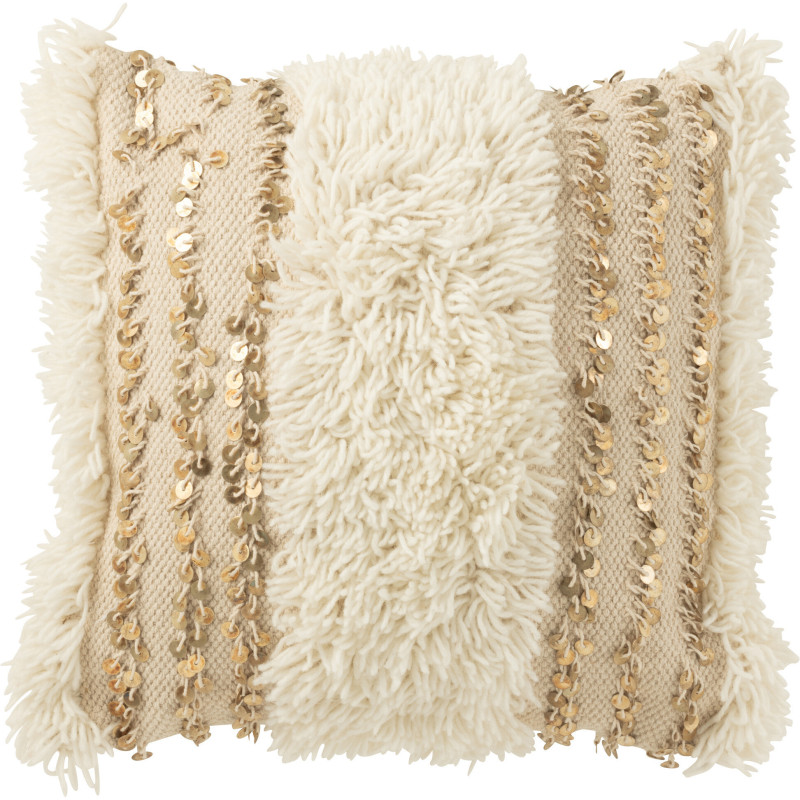 Coussin original Carré 45x45 en Laine Coton Blanc crème Sequin Doré Motif flèches Bohomina - 1