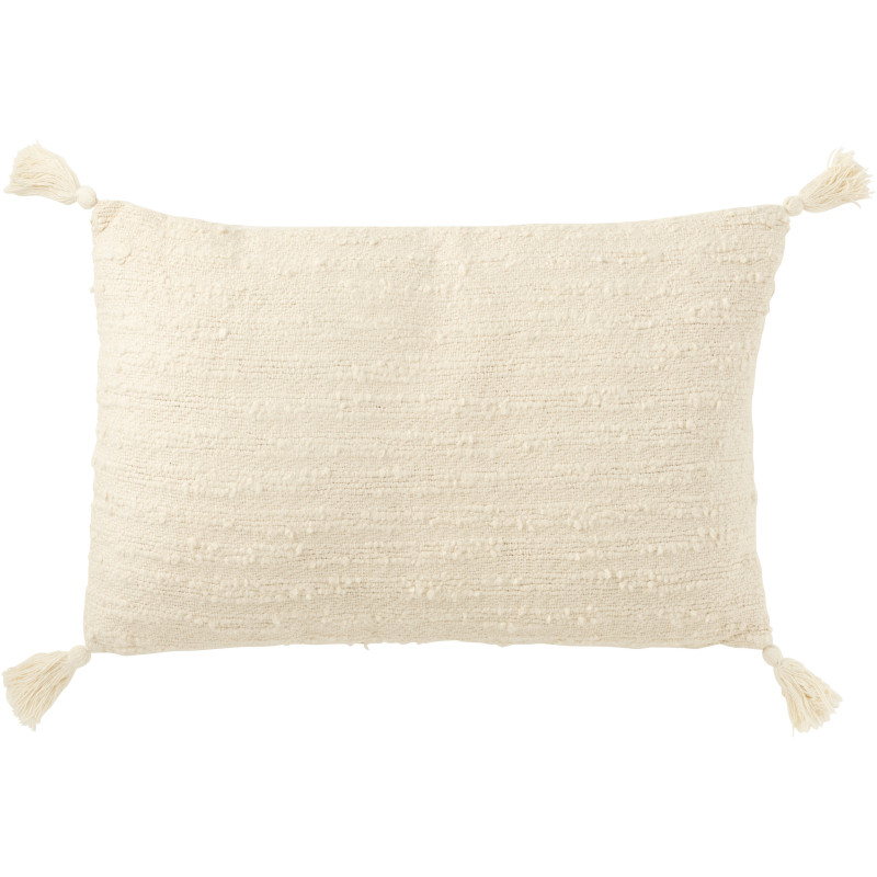 Coussin doux pompons Rectangulaire 60x40 en Coton Blanc crème Bouclette Lovey - 1