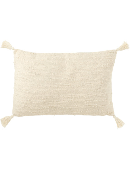 Coussin doux pompons Rectangulaire 60x40 en Coton Blanc crème Bouclette Lovey - 1
