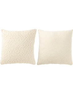 Coussin doux pompons Carré 45x45 en Coton Blanc crème Bouclette Motif serré et lâche Lovey (Lot de 2) - 1