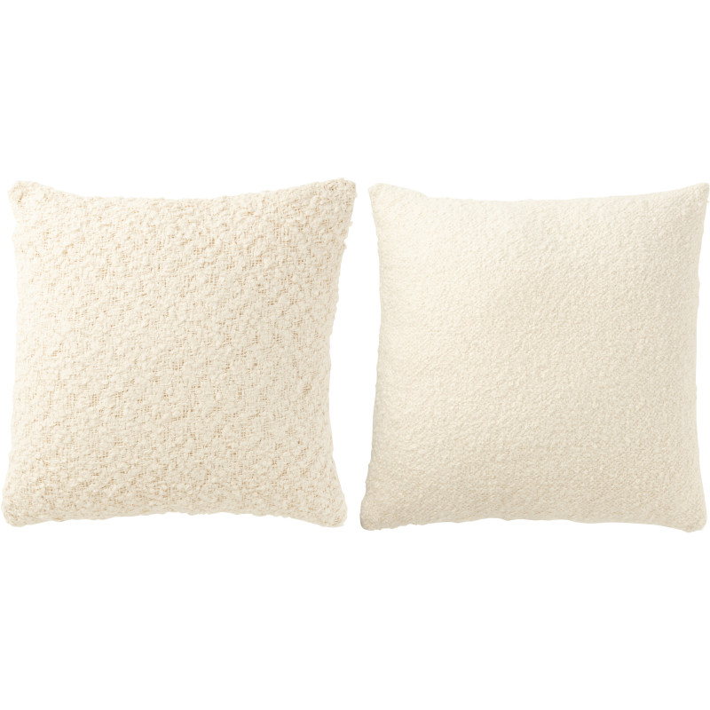 Coussin doux pompons Carré 45x45 en Coton Blanc crème Bouclette Motif serré et lâche Lovey (Lot de 2) - 1