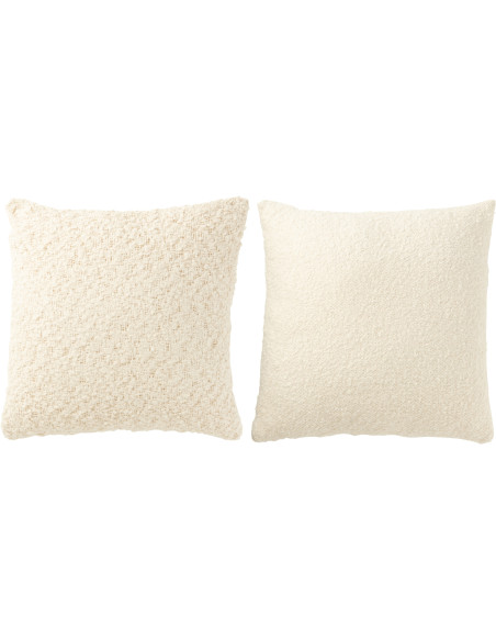 Coussin doux pompons Carré 45x45 en Coton Blanc crème Bouclette Motif serré et lâche Lovey (Lot de 2) - 1